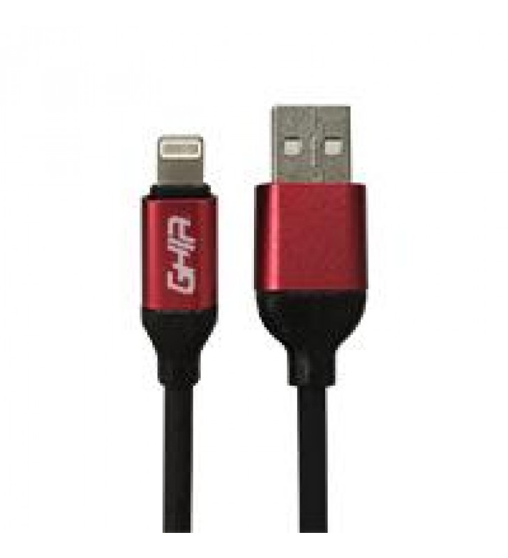 CABLE USB TIPO LIGHTNING GHIA 1M COLOR NEGRO/ROJO