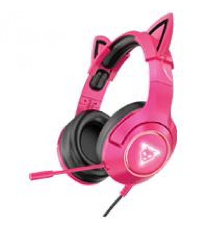 AUDIFONOS GAMER OCELOT TIPO DIADEMA/OVER-EAR/USB/3.5MM/COLOR ROSA CON NEGRO/ALAMBRICOS/ILUMINACION B