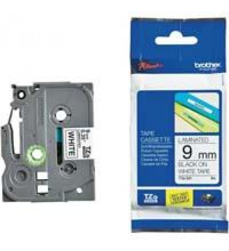 CINTA BROTHER LAMINADA TZE221 NEGRO SOBRE BLANCO 9MM