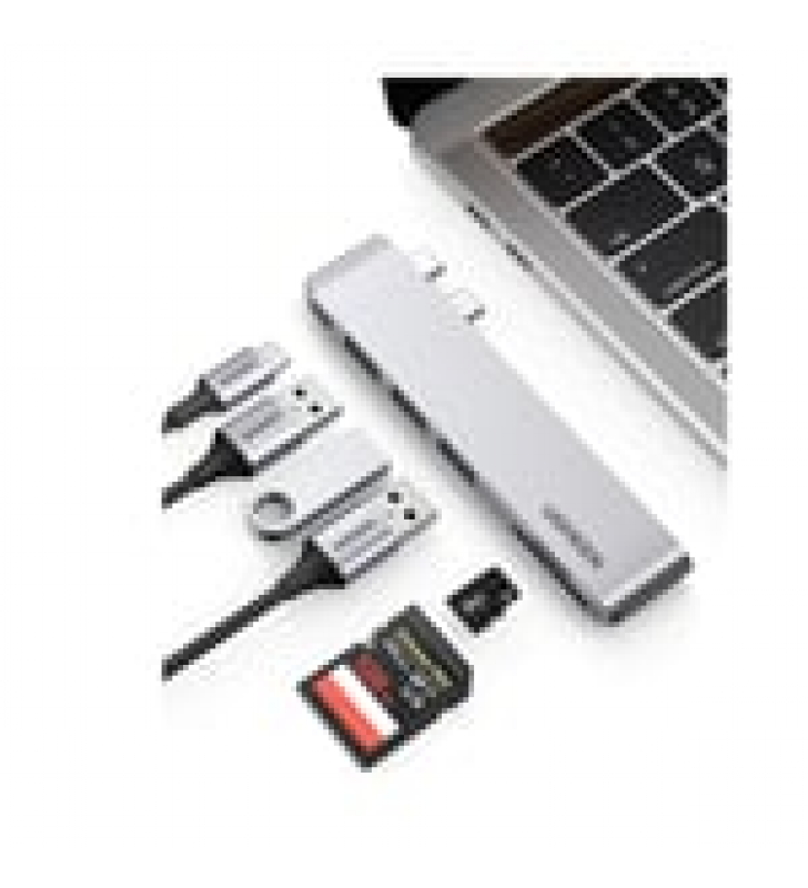 HUB USB-C (THUNDERBOLT 3) MULTIFUNCIONAL PARA MACBOOK PRO/AIR / 3 PUERTOS USB3.0 + MEMORIA SD+TF (USO SIMULTANEO) + PD 100W / 6 EN 2