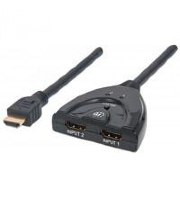 SWITCH HUB HDMI MANHATTAN DE 2 PUERTOS CON BOTON DE SELECCION MANUAL