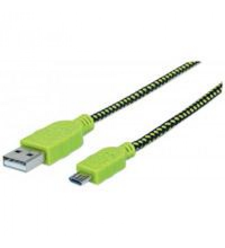 CABLE USB A MICRO B MANHATTAN 1.0M RECUBRIMIENTO TEXTIL NEGRO/VERDE
