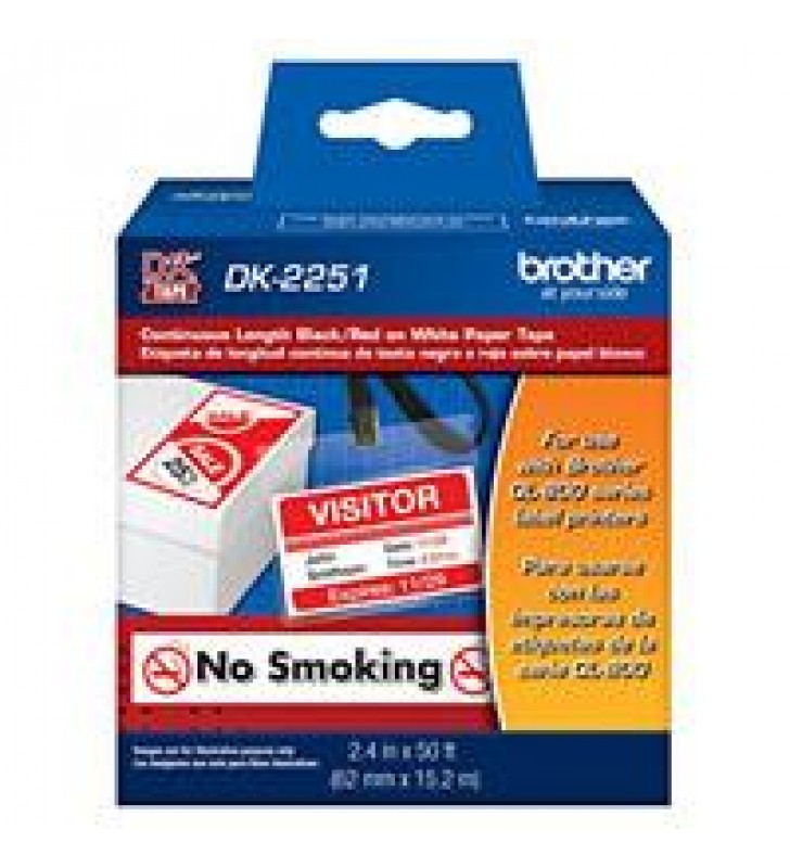 ETIQUETA CONTINUO BROTHER DK2251 BLANCA - IMPRESION NEGRO Y ROJO 62 MM X 15.2 MTS COMPATIBLE CON QL