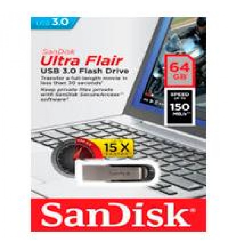 MEMORIA SANDISK 64GB USB 3.0 ULTRA FLAIR METALICA PARA MAC Y WINDOWS 150MB/S