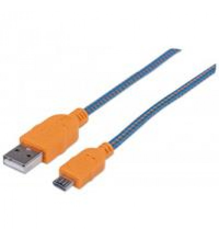 CABLE USB V2 A-MICRO B BOLSA TEXTIL 1.8M NARANJA/AZUL