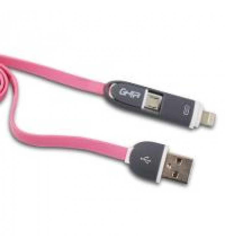 CABLE 2 EN 1 MICRO USB/TIPO LIGHTNING GHIA 1.0 MTS USB 2.1 CARGA Y TRANSFERENCIA DE DATOS CON PROTEC