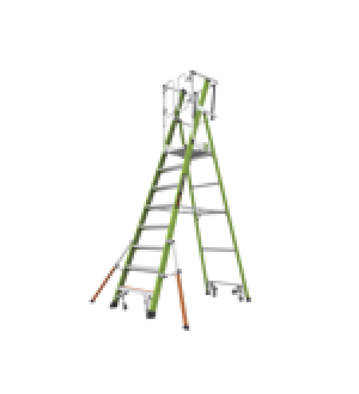 ESCALERA FIJA DE 8 (2.4M) DE FIBRA DE VIDRIO CON JAULA Y PELDANOS DE ALUMINIO. (SKU:19708-146).