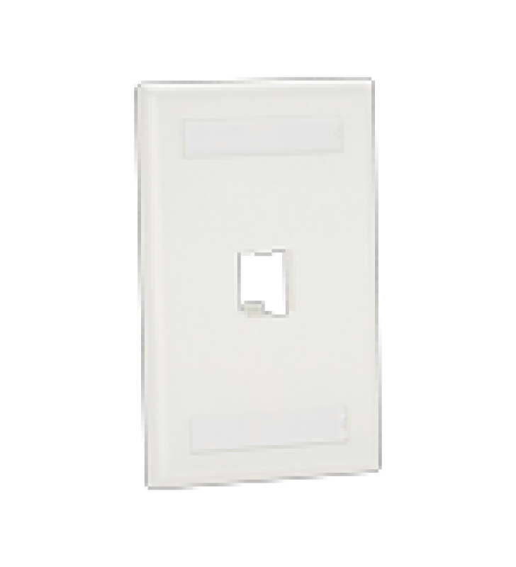 PLACA DE PARED VERTICAL CLASICA, SALIDA PARA 1 PUERTO MINI-COM, CON ESPACIOS PARA ETIQUETAS, COLOR BLANCO MATE