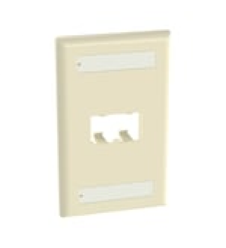 PLACA DE PARED VERTICAL CLASICA, SALIDA PARA 2 PUERTOS MINI-COM, CON ESPACIOS PARA ETIQUETAS, COLOR MARFIL