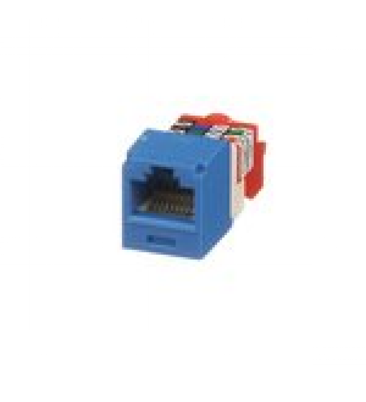 CONECTOR JACK RJ45 ESTILO T, MINI-COM, CATEGORIA 5E, DE 8 POSICIONES Y 8 CABLES, COLOR AZUL
