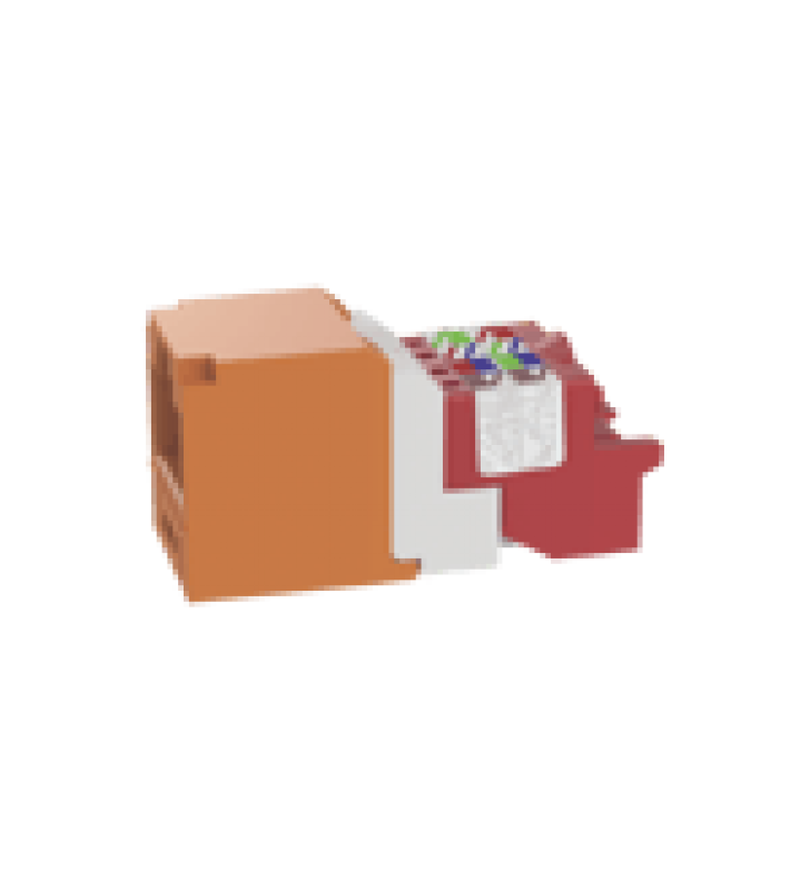 CONECTOR JACK RJ45 ESTILO T, MINI-COM, CATEGORIA 5E, DE 8 POSICIONES Y 8 CABLES, COLOR NARANJA