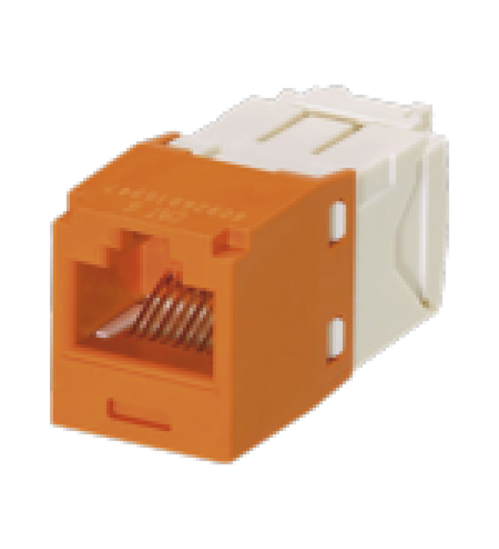 CONECTOR JACK RJ45 ESTILO TG, MINI-COM, CATEGORIA 6, DE 8 POSICIONES Y 8 CABLES, COLOR NARANJA