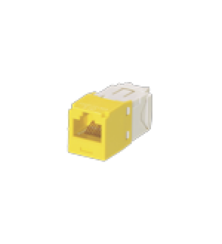 CONECTOR JACK RJ45 ESTILO TG, MINI-COM, CATEGORIA 6, DE 8 POSICIONES Y 8 CABLES, COLOR AMARILLO