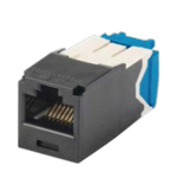 CONECTOR JACK RJ45 ESTILO TG, MINI-COM, CATEGORIA 6A, DE 8 POSICIONES Y 8 CABLES, COLOR NEGRO