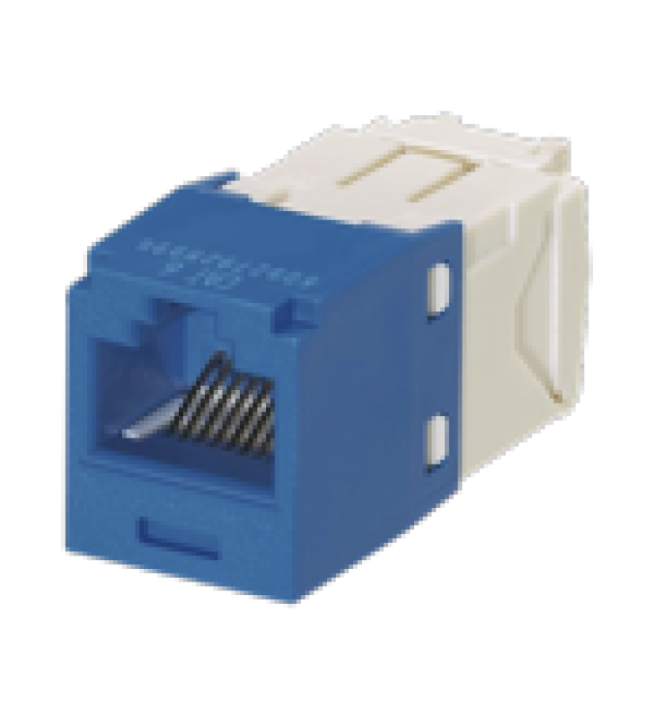 CONECTOR JACK RJ45 ESTILO TG, MINI-COM, CATEGORIA 6, CON GEL RESISTENTE A LA CORROSION, DE 8 POSICIONES Y 8 CABLES, COLOR AZUL
