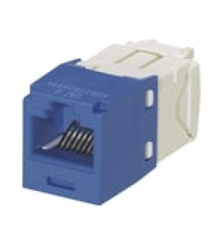 CONECTOR JACK RJ45 ESTILO TG, MINI-COM, CATEGORIA 6A, CON GEL RESISTENTE A LA CORROSION, DE 8 POSICIONES Y 8 CABLES, COLOR AZUL