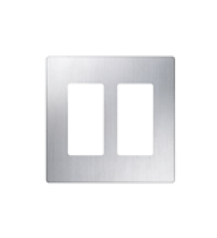 PLACA DE PARED 2 ESPACIOS, DISENO TIPO METALICO, PARA ATENUADOR (DIMMER), APAGADOR O CONTROL REMOTO INALAMBRICO LUTRON.