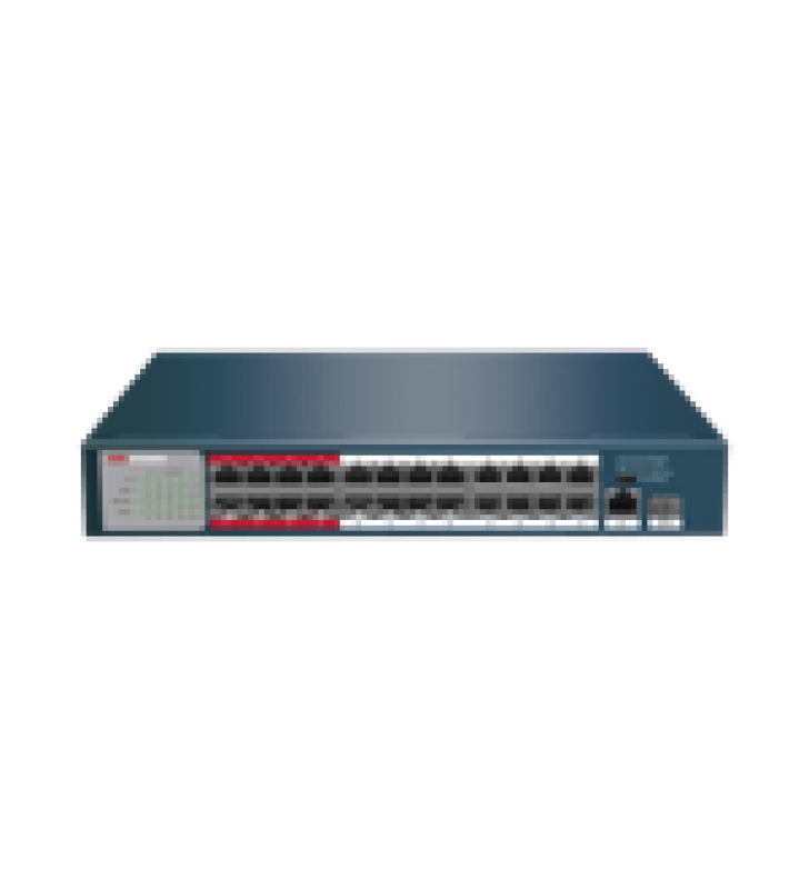 SWITCH POE+ / NO ADMINISTRABLE / 24 PUERTOS 10/100 MBPS POE+ / 1 PUERTO 10/100/1000 MBPS + 1 PUERTO SFP UPLINK / POE HASTA 250 METROS / 230 W