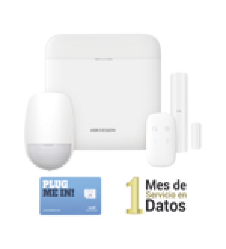(AX PRO) KIT DE ALARMA AX PRO CON GSM (3G/4G) / INCLUYE: 1 HUB CON BATERIA DE RESPALDO / 1 SENSOR PIR / 1 CONTACTO MAGNETICO / 1 CONTROL REMOTO /1 MICROSIM30M2M INCLUYE 1 MES DE SERVICIO/ WI-FI / COMPATIBLE CON HIK-CONNECT P2P