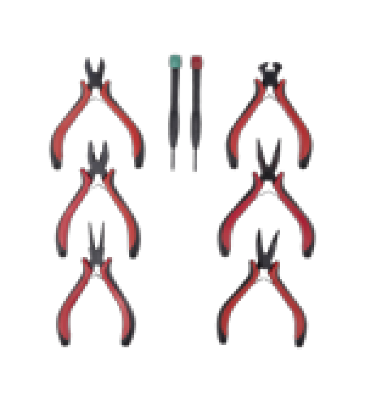 JUEGO DE HERRAMIENTAS CON 6 PINZAS ELECTRICAS DE 4.5 + 2 DESARMADORES DE PRECISION (PLANO Y CRUZ).