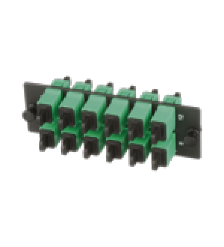 PLACA ACOPLADORA DE FIBRA OPTICA FAP, CON 12 CONECTORES SC/APC (12 FIBRAS), PARA FIBRA MONOMODO OS1/OS2, COLOR VERDE