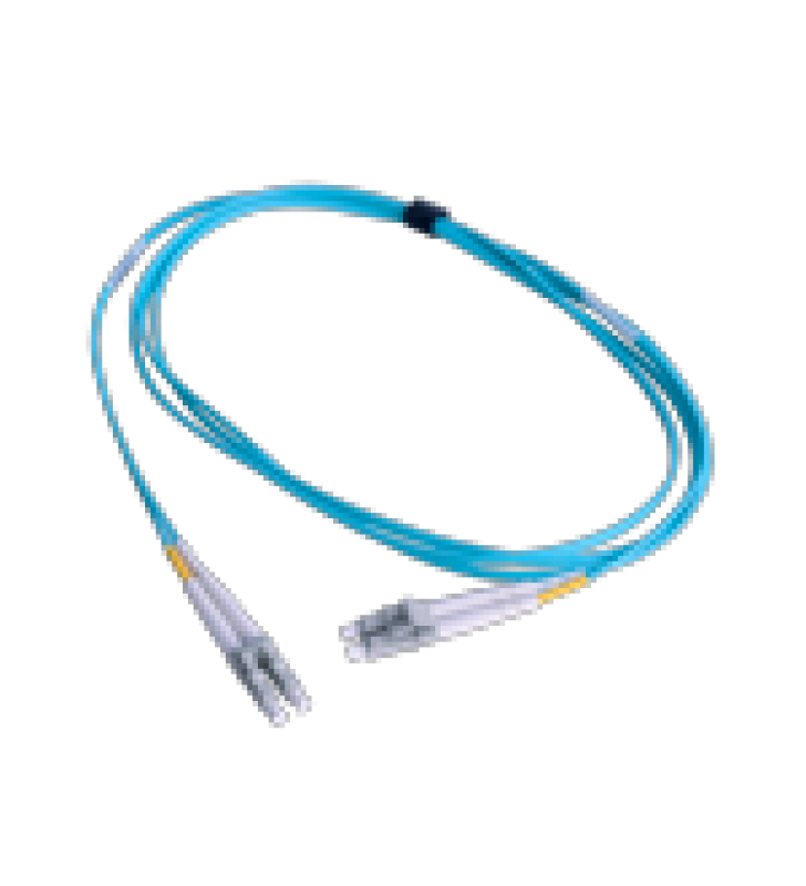 JUMPER DE FIBRA OPTICA MULTIMODO 50/125 XGLO OM3, LC-LC DUPLEX, OFNR, COLOR AQUA, 2 METROS