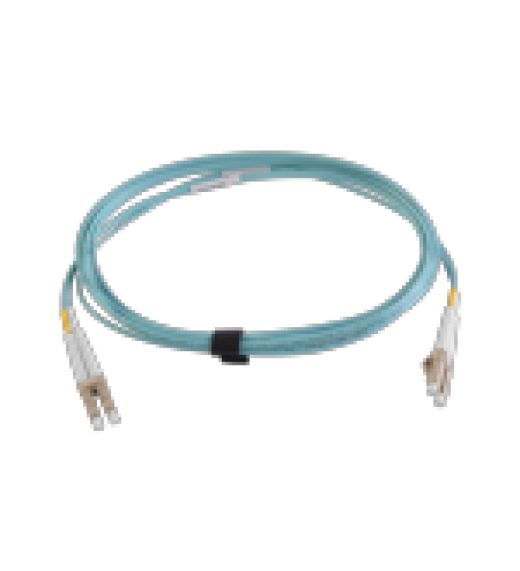 JUMPER DE FIBRA OPTICA MULTIMODO 50/125 XGLO OM4, LC-LC DUPLEX, OFNR, COLOR AQUA, 3 METROS