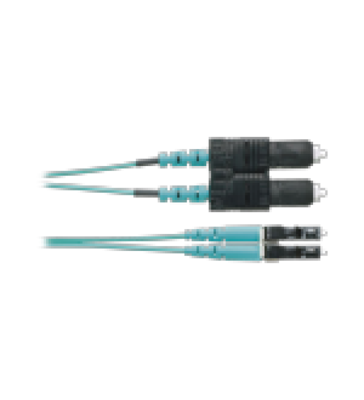 JUMPER DE FIBRA OPTICA MULTIMODO 50/125 OM4, LC-SC DUPLEX, OFNR (RISER), COLOR AQUA, 2 METROS
