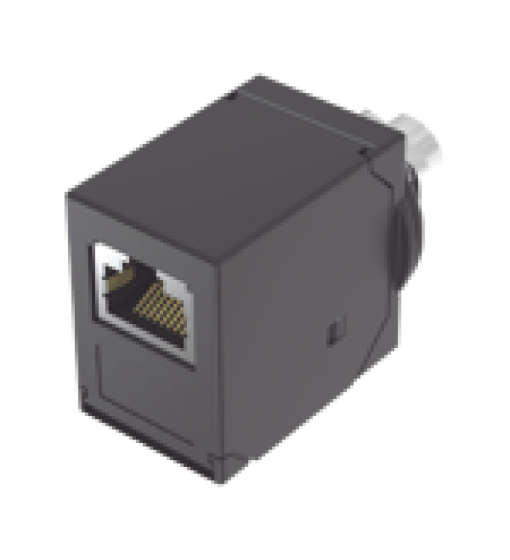ADAPTADOR INDUSTRIALNET? DE M12 X-CODE A RJ45, PARA USO EN REDES INDUSTRIALES EN PLANTAS DE PRODUCCION, PROTECCION IP20 EN RJ45 E IP68 EN M12, COLOR NEGRO