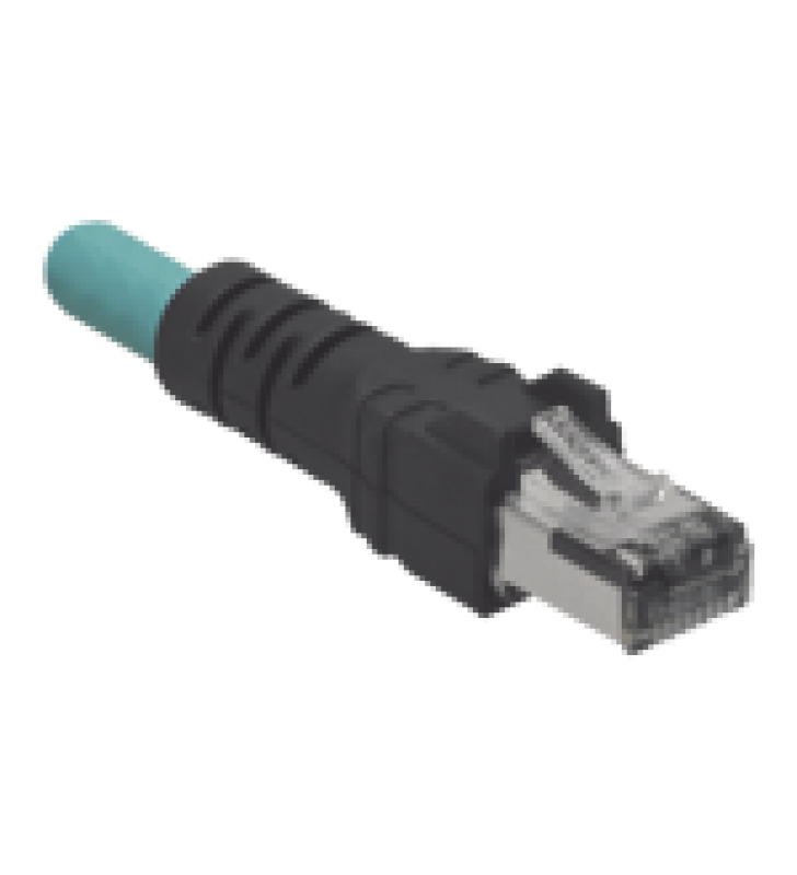 CABLE DE CONEXION INDUSTRIALNET CAT5E, DE M12 D-CODE MACHO A PLUG RJ45, BLINDADO S/FTP, FORRO TPO, COLOR AZUL CERCETA, 5 METROS