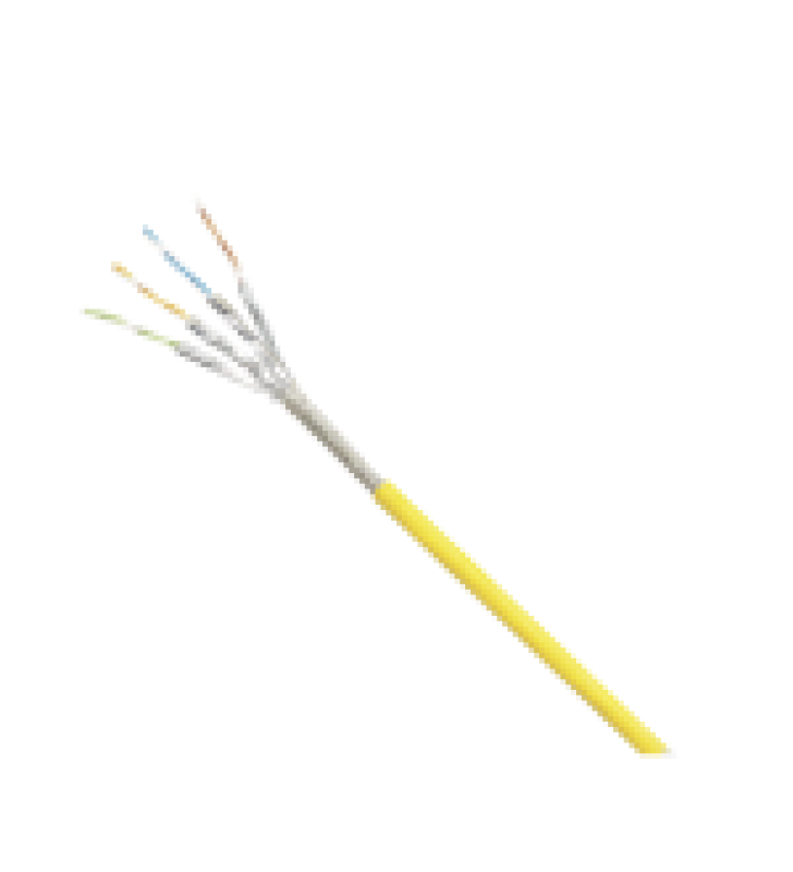 BOBINA DE CABLE BLINDADO S/FTP CATEGORIA 6, USO INDUSTRIAL CON RESISTENCIA AL ACEITE, RAYOS UV Y ABRASION, MULTIFILAR (FLEXIBLE), COLOR AMARILLO, BOBINA DE 500M