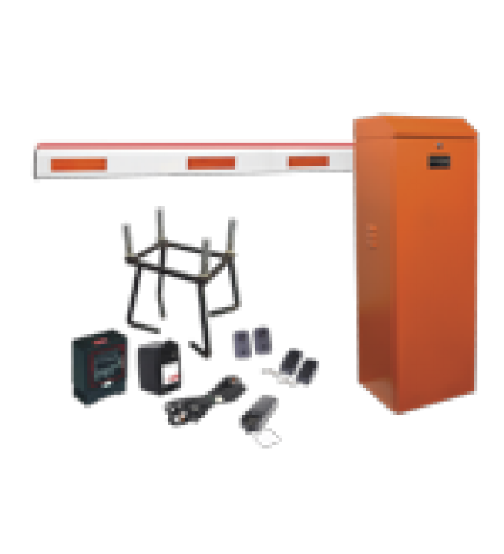 KIT COMPLETO BARRERA IZQUIERDA XB NARANJADA / 3M / ILUMINACION LED ROJO-VERDE / INCLUYE SENSOR DE MASA, TRANSFORMADOR, LAZO, ANCLA, FOTOCELDAS Y 2 CONTROLES INALAMBRICOS
