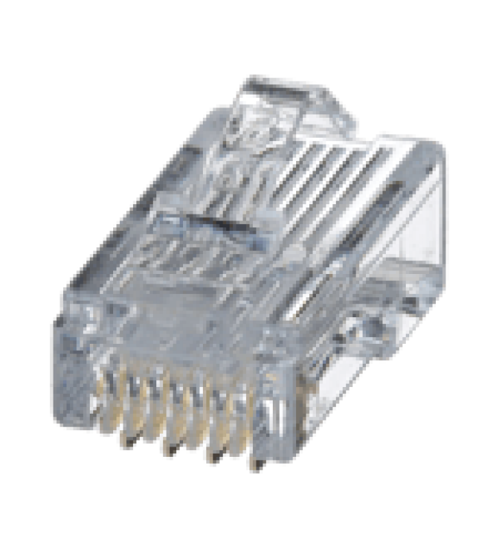 PLUG RJ45 CAT5E, PARA CABLE UTP DE CALIBRES 24-26 AWG, CHAPADO EN ORO DE 50 MICRAS, PAQUETE DE 100 PIEZAS