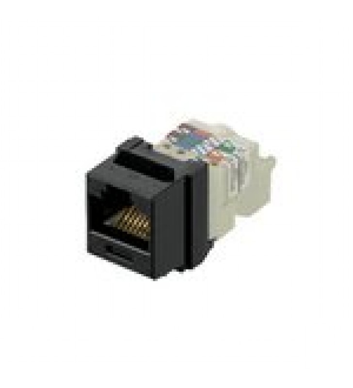 CONECTOR JACK ESTILO TP, TIPO KEYSTONE, CATEGORIA 6, DE 8 POSICIONES Y 8 CABLES, COLOR NEGRO