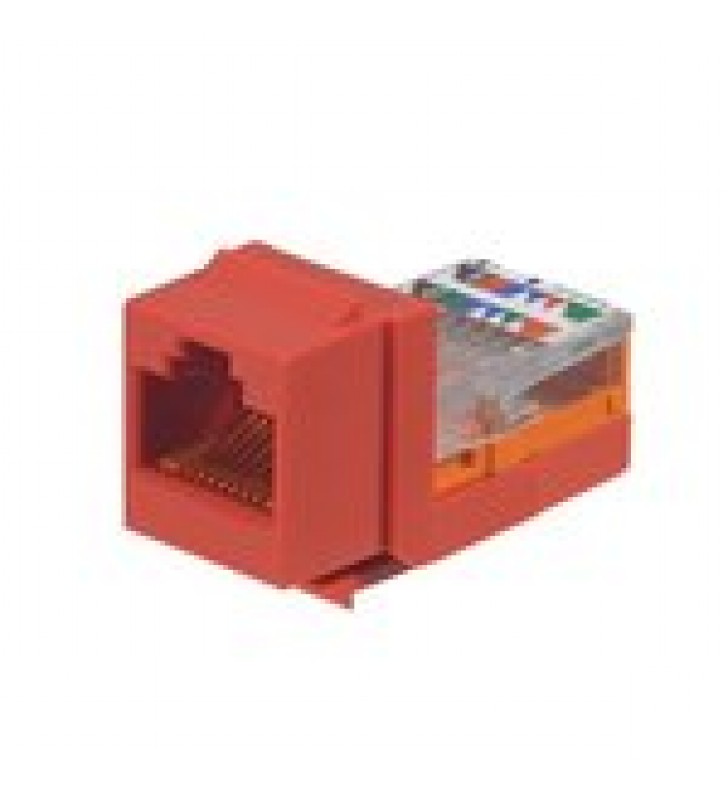 CONECTOR JACK ESTILO LEADFRAME, TIPO KEYSTONE, CATEGORIA 5E, DE 8 POSICIONES Y 8 CABLES, COLOR ROJO