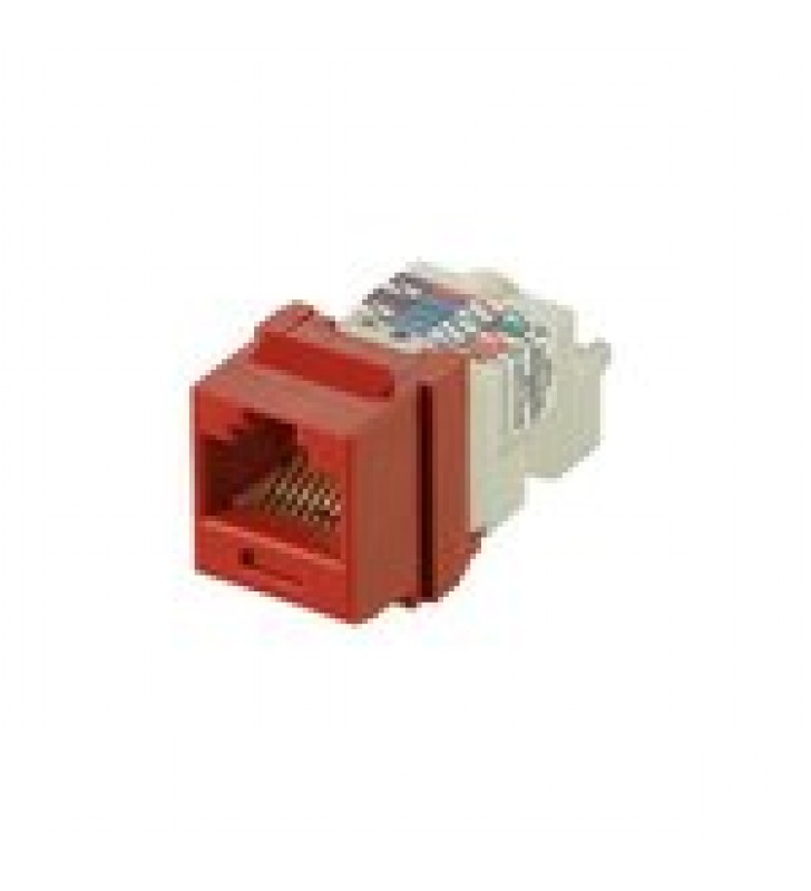 CONECTOR JACK ESTILO TP, TIPO KEYSTONE, CATEGORIA 6, DE 8 POSICIONES Y 8 CABLES, COLOR ROJO