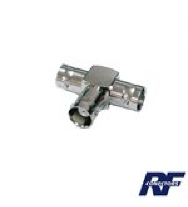 ADAPTADOR TRIPLE EN T PARA 50 OHM DE BNC HEMBRA A DOBLE BNC HEMBRAS, NIQUEL/ PLATA/ TEFLON.