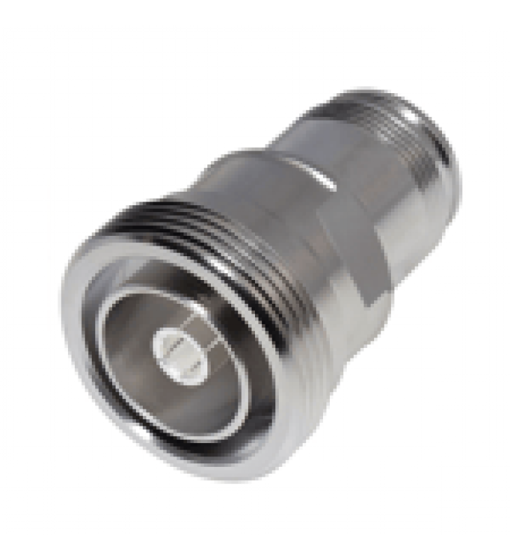 ADAPTADOR EN LINEA DE CONECTOR DIN 7-16 HEMBRA A 4.3-10 HEMBRA, BRONCE BLANCO/ PLATA/ TEFLON.