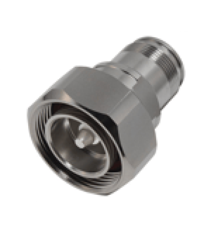 ADAPTADOR EN LINEA DE CONECTOR DIN 7-16 MACHO A 4.3-10 HEMBRA, BRONCE BLANCO/ PLATA/ TEFLON.