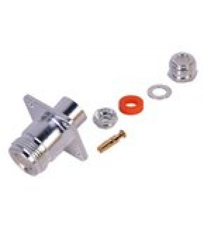 CONECTOR N HEMBRA, MONTAJE CON 4 PERFORACIONES A 18 MM.