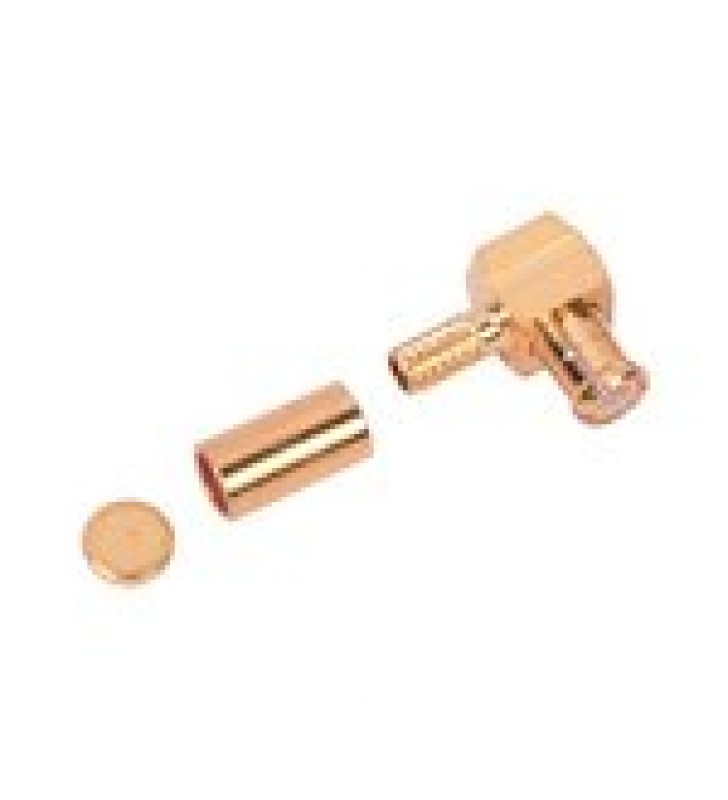 CONECTOR MCX MACHO EN ANGULO RECTO DE ANILLO PLEGABLE PARA CABLE RG-174/U, 8216, ORO/ ORO/ TEFLON.