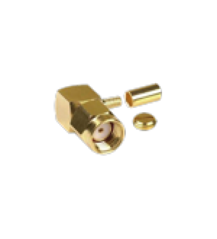 CONECTOR SMA MACHO INVERSO EN ANGULO RECTO, ANILLO PLEGABLE/ RG-174/U, BELDEN 8216, ORO/ ORO/ TEFLON.