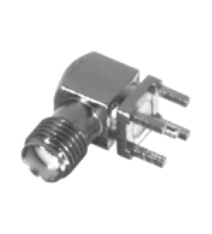 CONECTOR SMA HEMBRA EN ANGULO RECTO CON TERMINAL Y 4 PATAS PARA MONTAJE PCB, NIQUEL/ ORO/ TEFLON.?