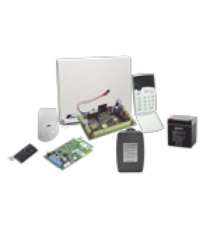 KIT DE ALARMA DE 8 A 16 ZONAS HIBRIDO INCLUYE: SENSOR DE MOVIMIENTO INALAMBRICO, RECEPTOR INALAMBRICO, 2 CONTACTOS MAGNETICOS INALAMBRICOS Y CONTROL REMOTO INALAMBRICO.
