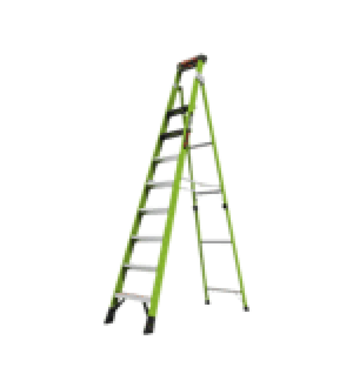 ESCALERA DE 3.05 M CAPACIDAD MAXIMA DE 170 KG, INCLINADA, DE FIBRA DE VIDRIO CON ALMOHADILLA DE PARED GIRATORIA.