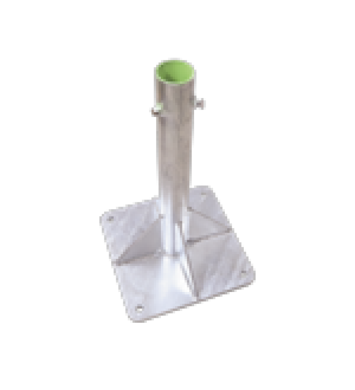BASE PARA MASTIL HASTA 2 CON OPRESORES, BASE DE 30 X 30 CM Y TUBO DE 50 CM CED. 30. GALV. INMERSION.
