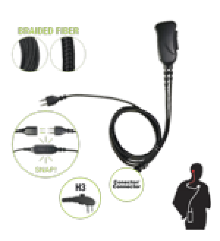 BRAIDED FIBER 1 CABLE LAPEL MIC W/ SNAP CONNECT FOR HYTERA CONNECTOR. SELECT DIFFERENT EARPHONES NOT INCLUDED