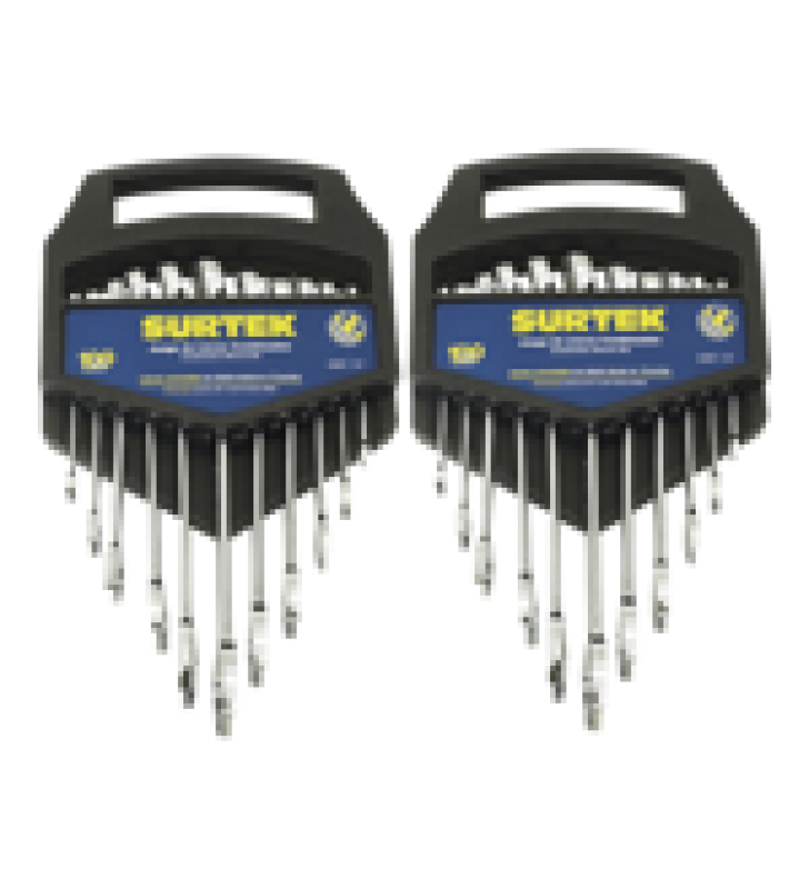 JUEGO DE 22 LLAVES COMBINADAS CON 11PZAS. METRICAS Y 11 EN PULGADAS. CROMO CON ACABADO SATINADO.