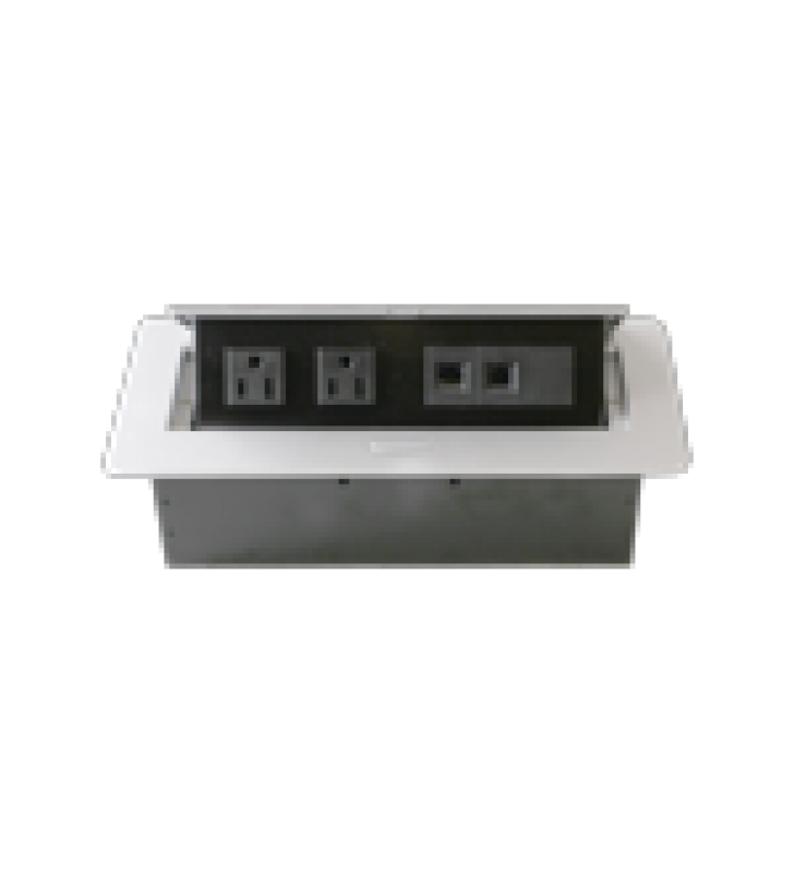 CAJA HORIZONTAL DE ESCRITORIO, CON CONECTOR RJ45 CAT5E, RJ11, 2 CONTACTOS DE 125V (11000-73201)