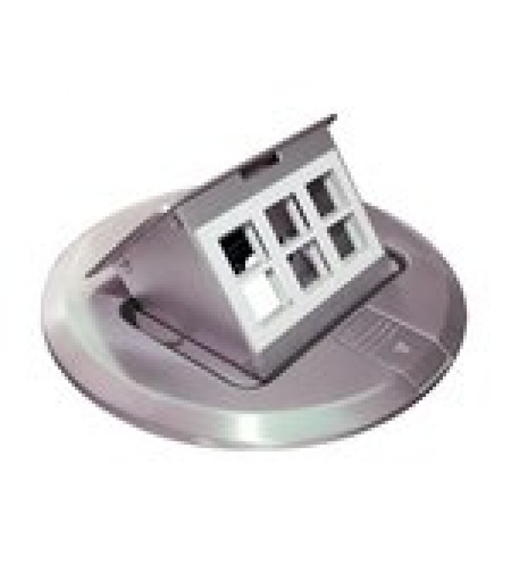 MINI CAJA DE PISO REDONDA PARA DATOS O CONECTORES TIPO KEYSTONE, COLOR ACERO INOXIDABLE (3 CONTACTOS) (11000-12202)
